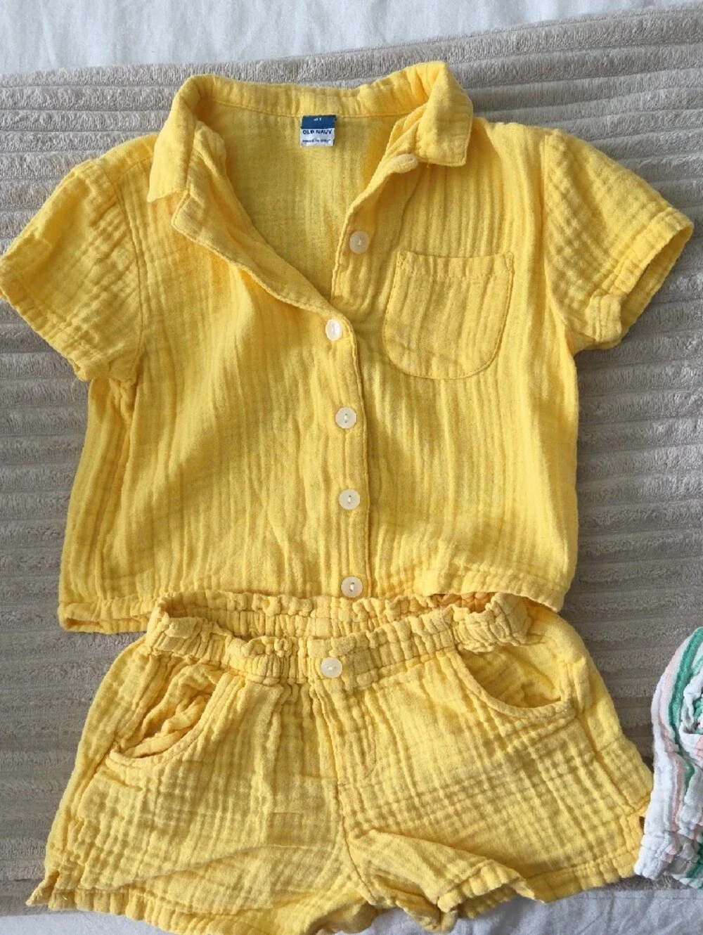 Old Navy Yellow Two-Piece Kids Pajama Set + White and Green Striped Set